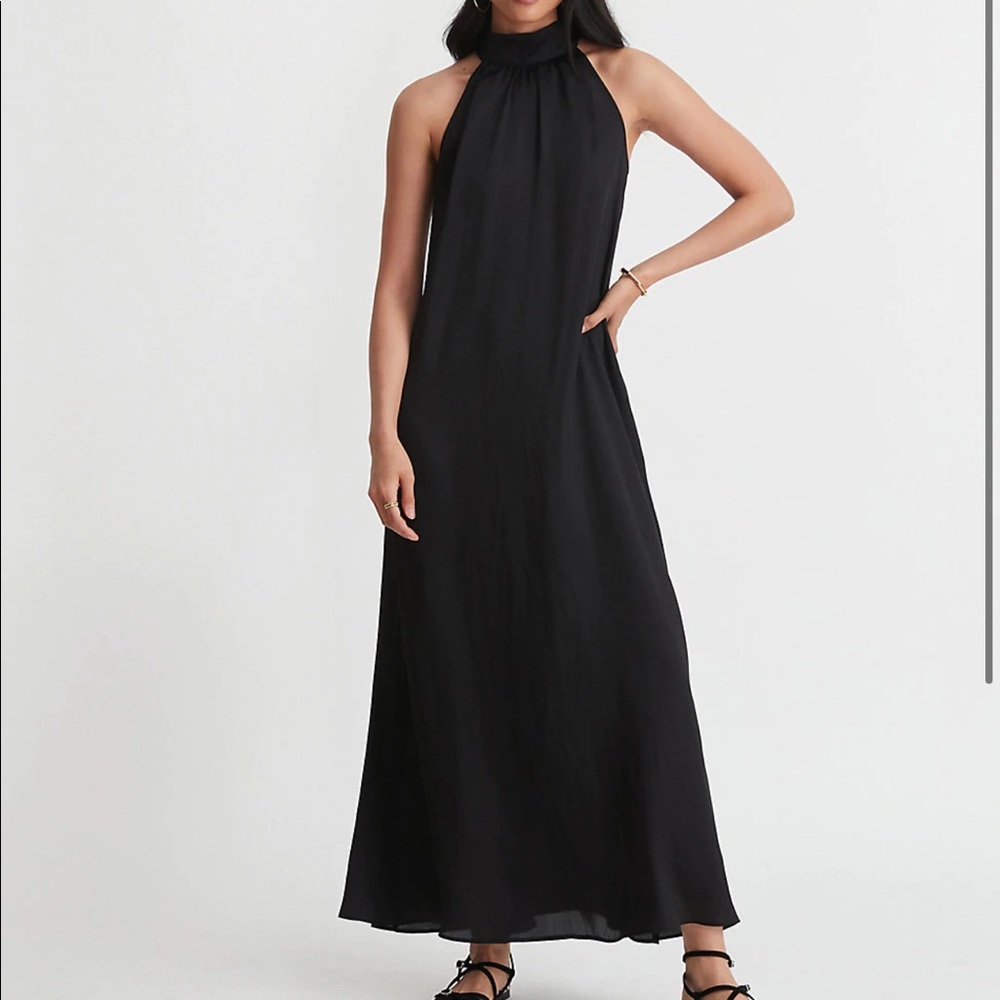 Black Crepe Popover Maxi with High Neck tie